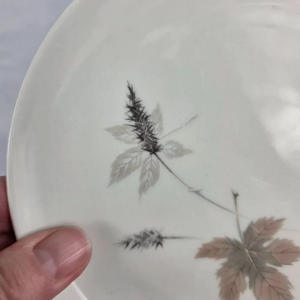 FOUR Royal Doulton Tumbling Leaves Bread Plates Gray & Pink Leaves